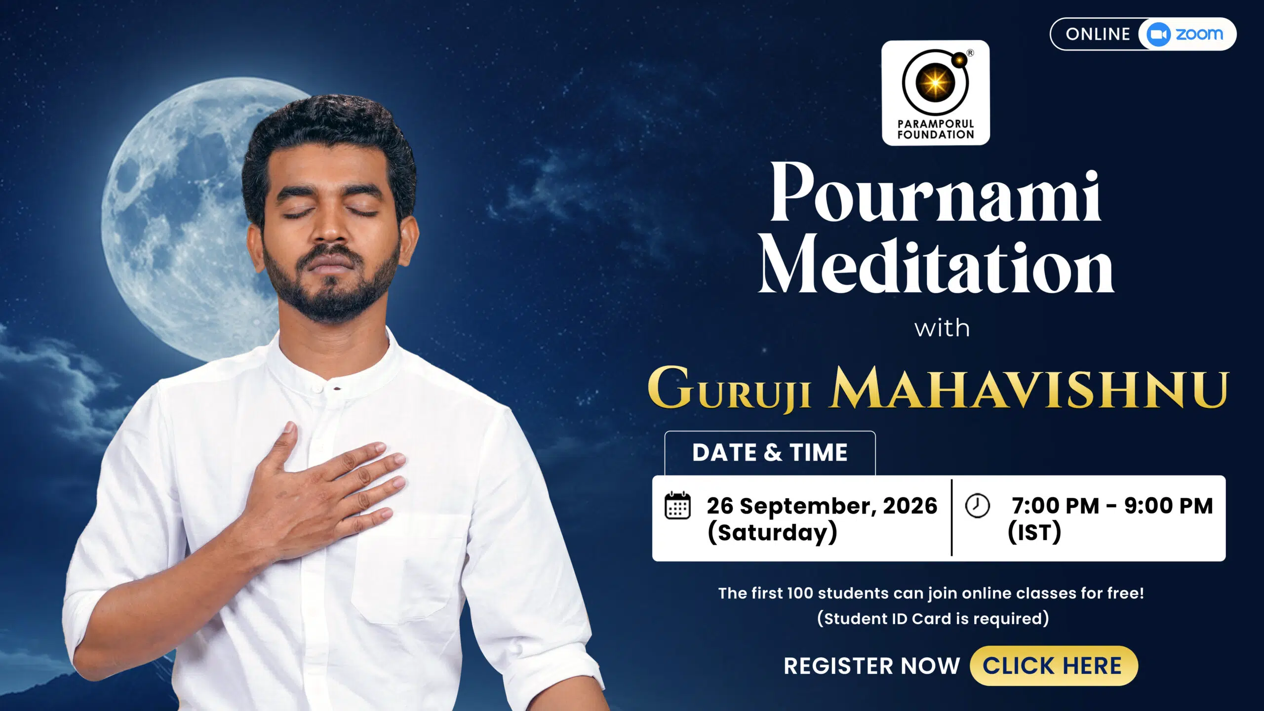 Pournami Meditation With Guruji Mahavishnu On September 26, 2026