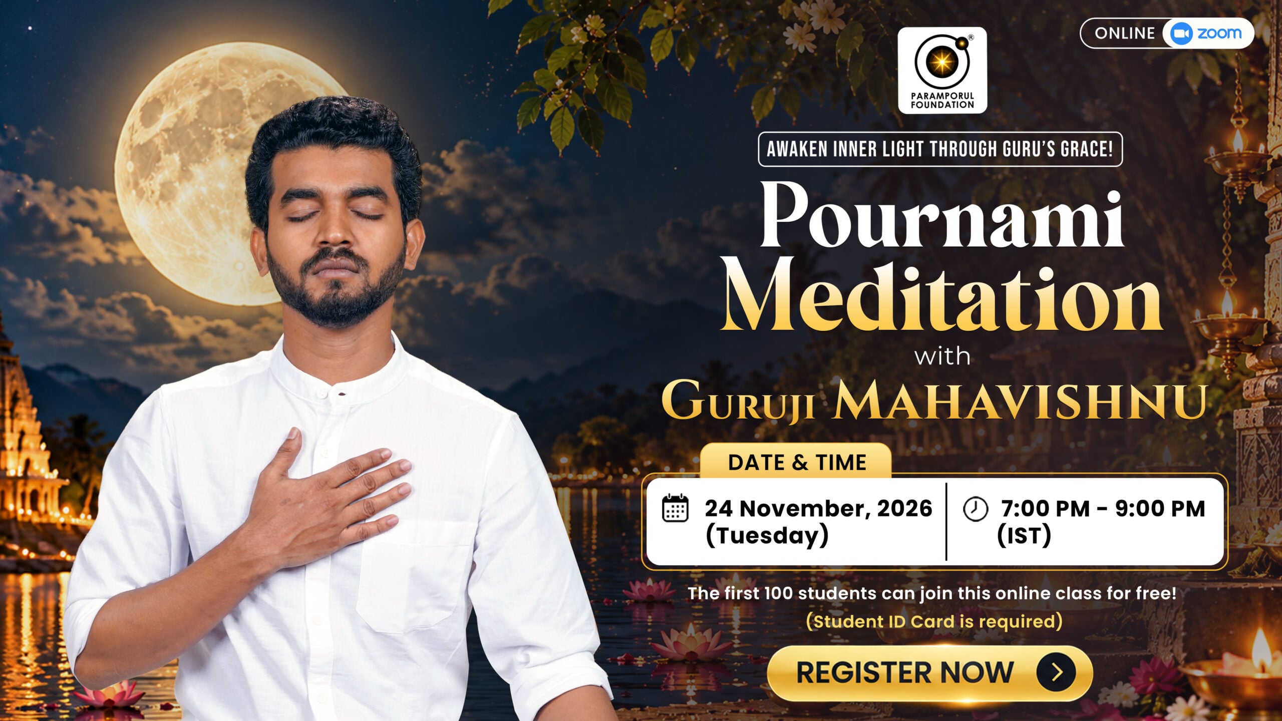 Pournami Meditation With Guruji Mahavishnu On November 24th, 2026